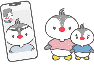 スマホのビデオ通話で診察を受けているペンギンの親子